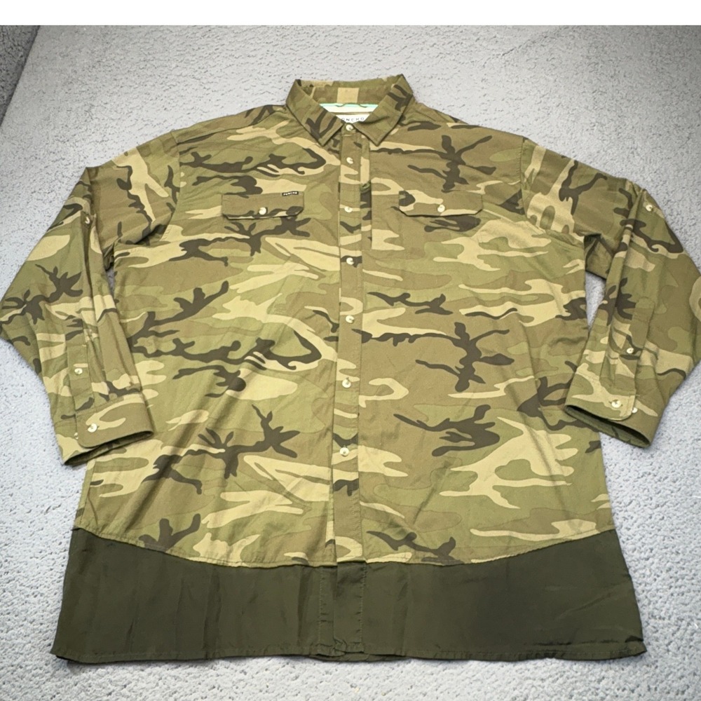 Poncho Outdoors Camo Shirt Mens XXL Green Magnetic Pockets Fishing Performance